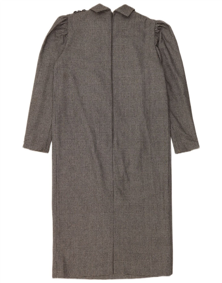 Luisa Spagnoli Damen Langarm-Maxikleid IT 46 Großes graues Hahnentrittmuster