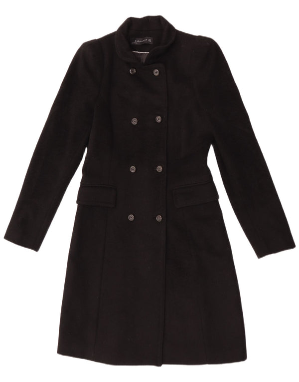 Zara Damen Zweireihiger Mantel UK 10 Small Schwarze Wolle