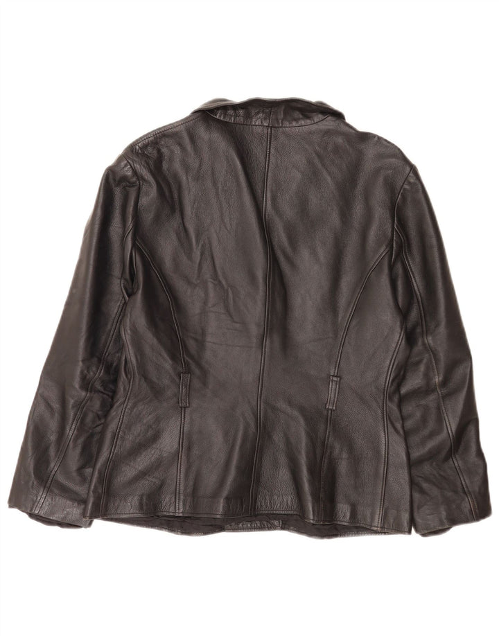 Vintage Damen 4 Knopf Leder Blazer Jacke UK 14 Medium Black Classic