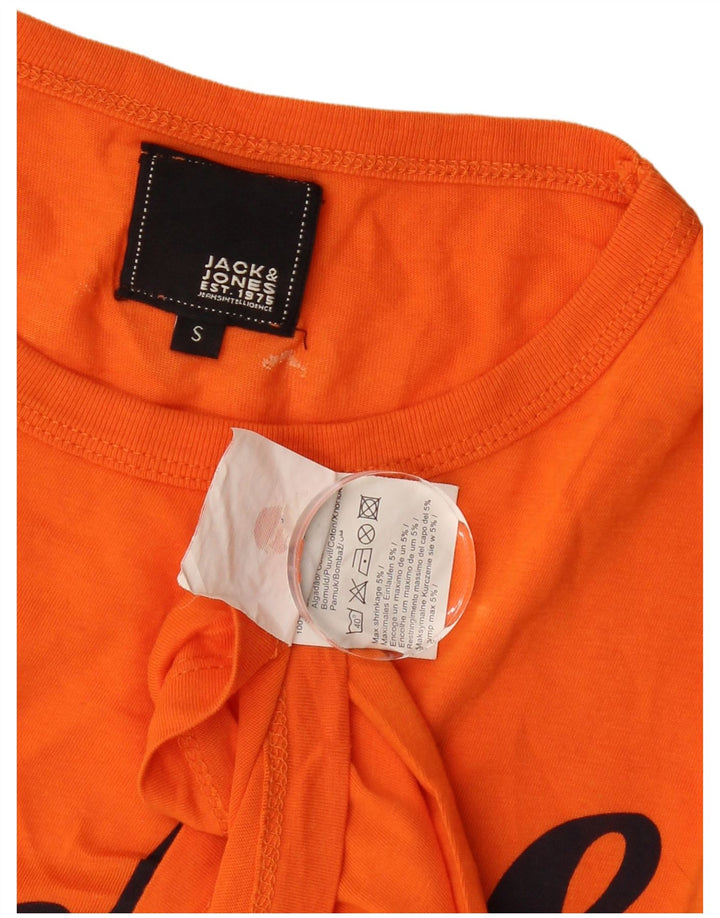 JACK & JONES Mens Graphic T-Shirt Top Small Orange Cotton
