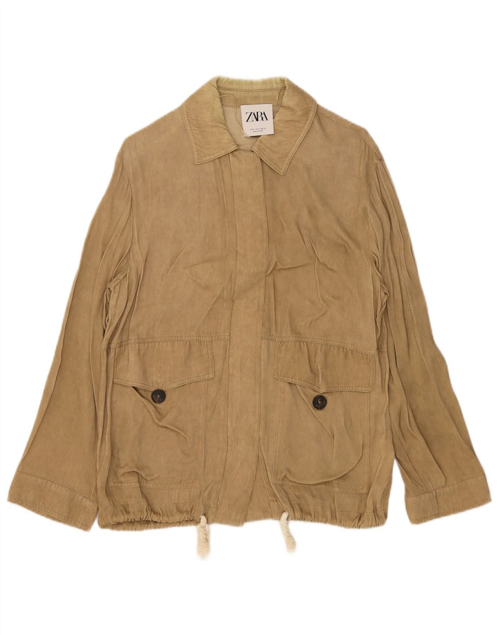 Zara Damen Utility-Jacke UK 10 Small Beige Viskose