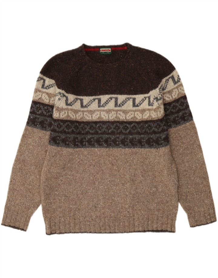 Invicta Herren-Pullover mit Rundhalsausschnitt, mittelbraune Fair-Isle-Wolle