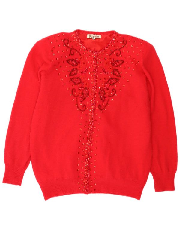 Vintage Womens Cardigan Sweater UK 18 XL Red Floral Lambswool