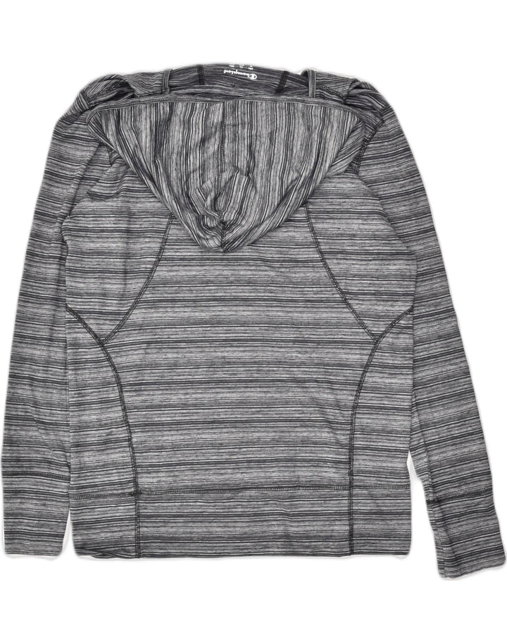 CHAMPION Womens Hoodie Jumper UK 14 Medium Grey Striped Polyester | Vintage Champion | Thrift | Second-Hand Champion | Used Clothing | Messina Hembry 