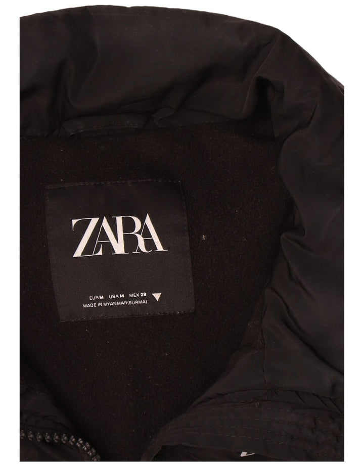 Zara Damen Wattierte Weste UK 14 Medium Schwarz Polyester