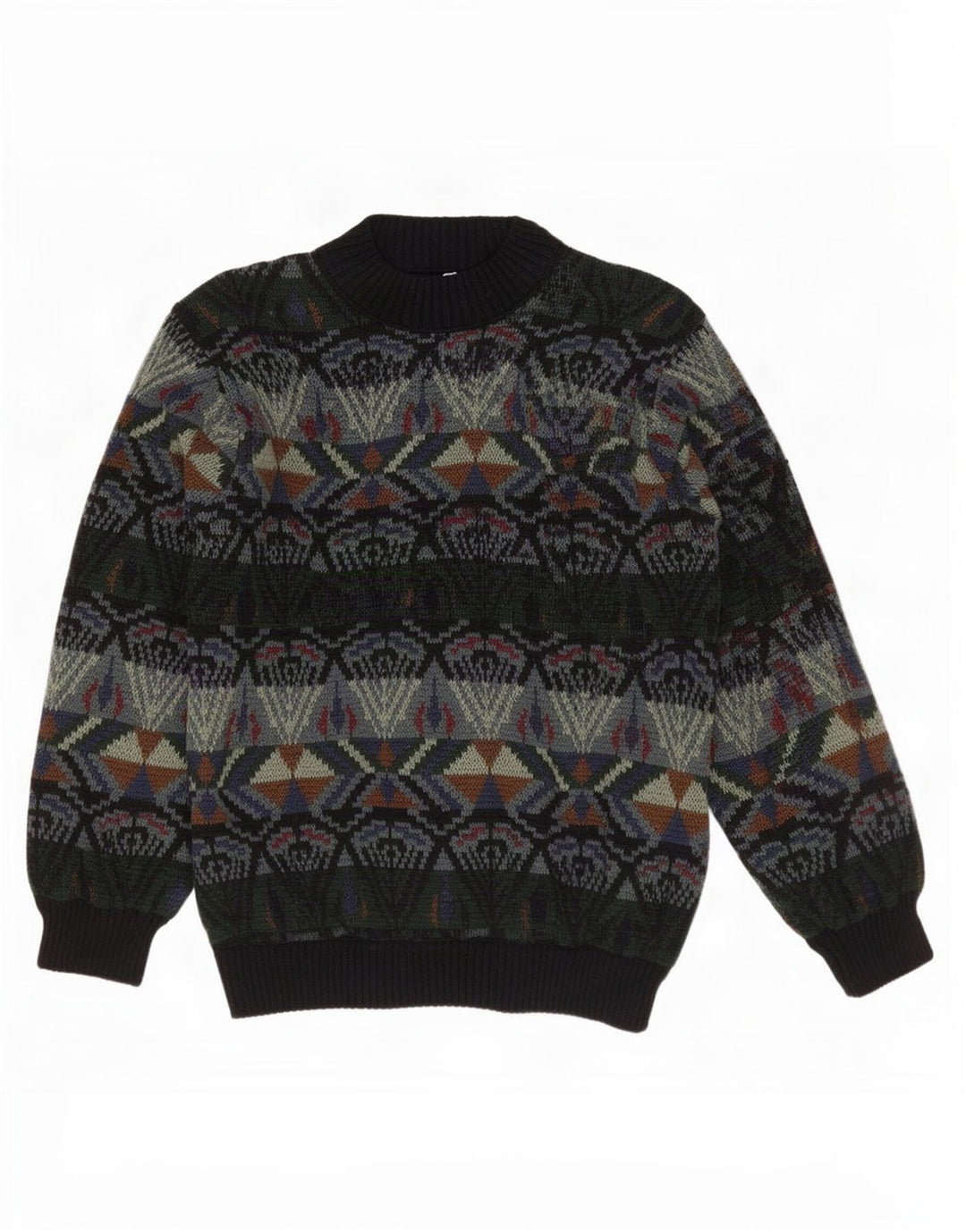 Vintage Herren Cardigan Pullover Großes grünes geometrisches Acryl