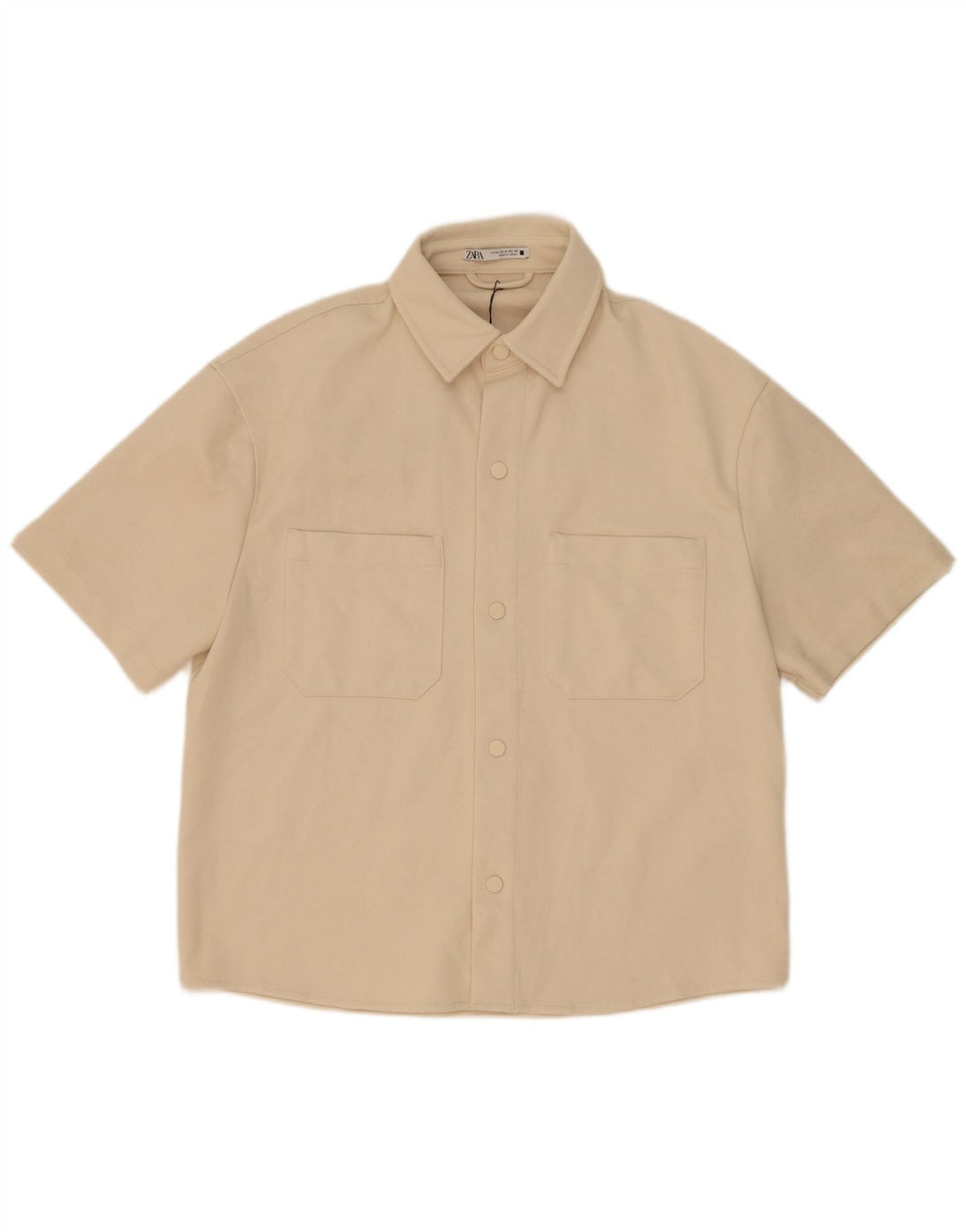 Zara Herren Kurzarmhemd Mittelbeige Polyester