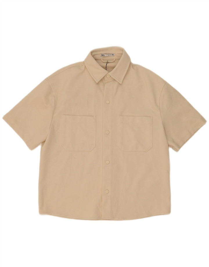Zara Herren Kurzarmhemd Mittelbeige Polyester