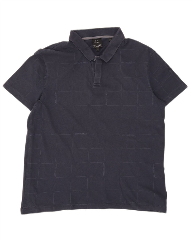 Armani Exchange Herren-Poloshirt, groß, marineblau, kariert, Baumwolle