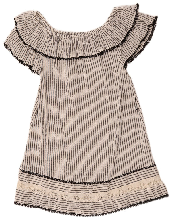 Kurzes, schulterfreies Damenkleid von Zara, UK-Größe 40, Größe S, weiß, gestreift, Baumwolle