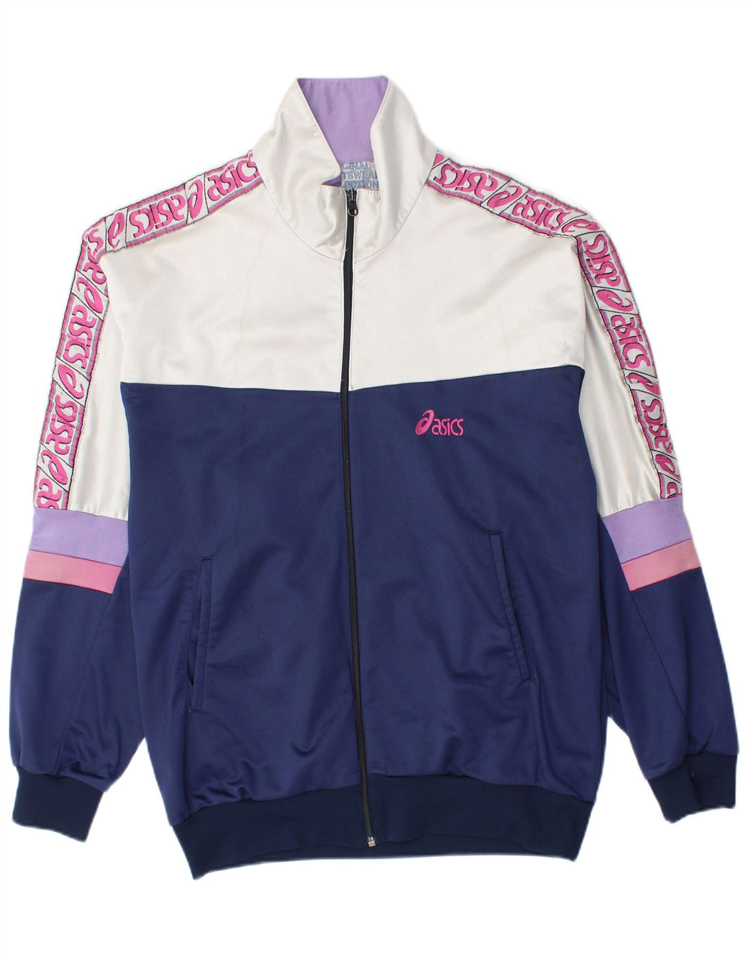 Asics Herren-Trainingsanzugoberteil mit Grafik, mittleres Marineblau, Farbblock