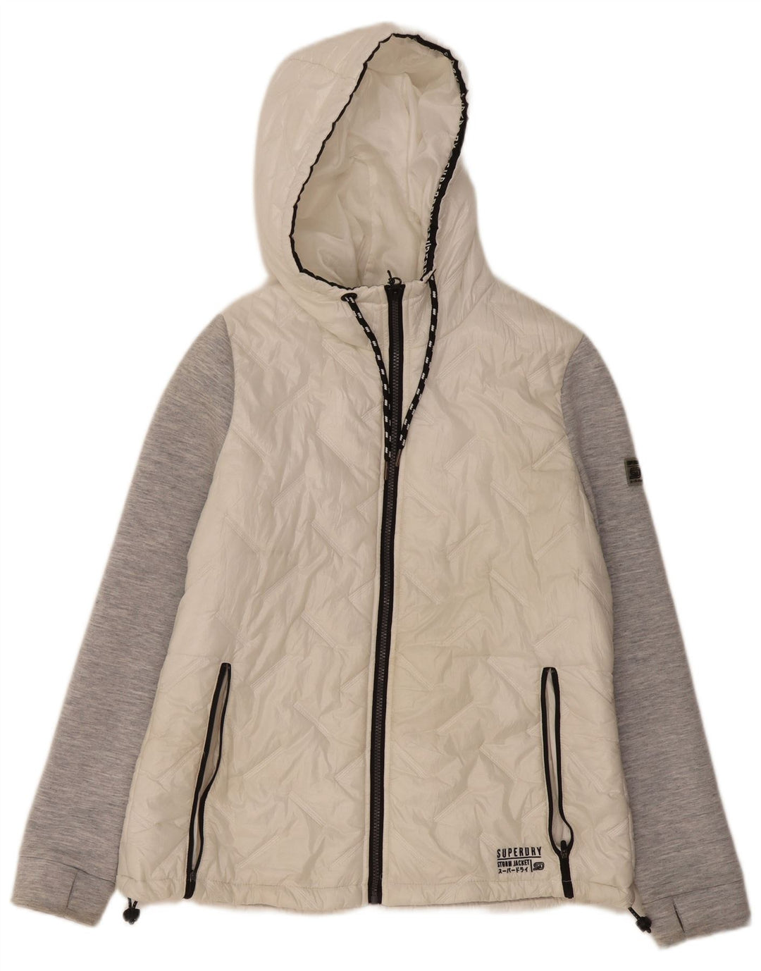 Superdry Steppjacke mit Kapuze für Damen, UK 14, Größe L, Weiß, Farbblock