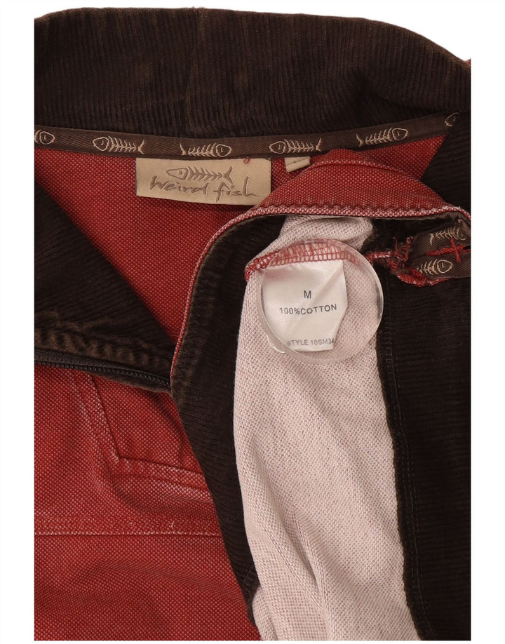 Weird Fish Herren-Sweatshirt mit Reißverschluss am Hals, mittelrote Baumwolle