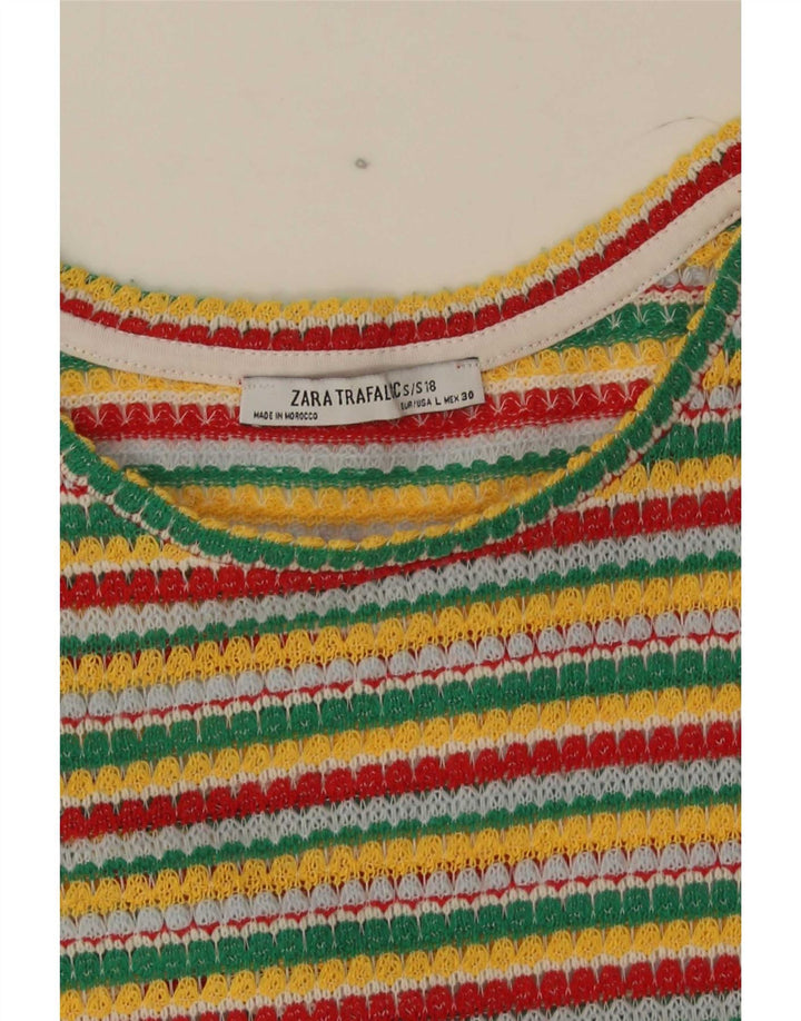 Zara Damen Crop T-Shirt Top UK 14 Large Mehrfarbig gestreift