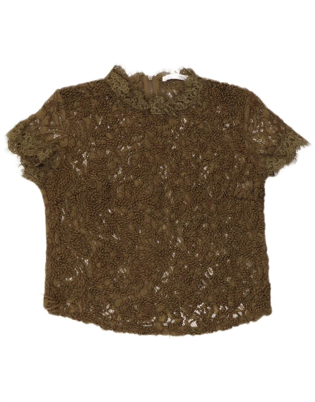 Zara Damen-Bluse aus Spitze, durchsichtig, Gr. 8, Khaki
