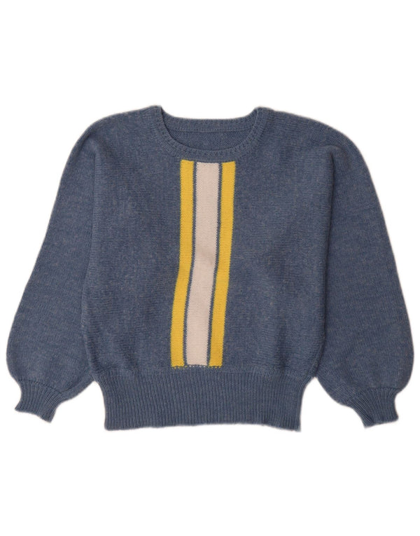 Vintage Damen Pullover mit U-Boot-Ausschnitt UK 12 Mittelblau gestreift