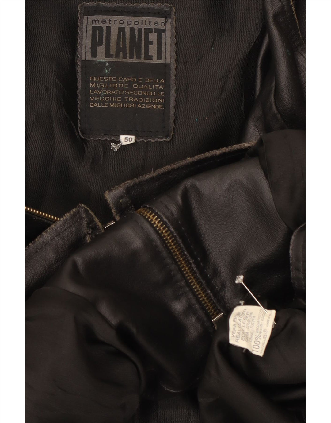 Planet Damen Lederjacke IT 50 Großes schwarzes Leder