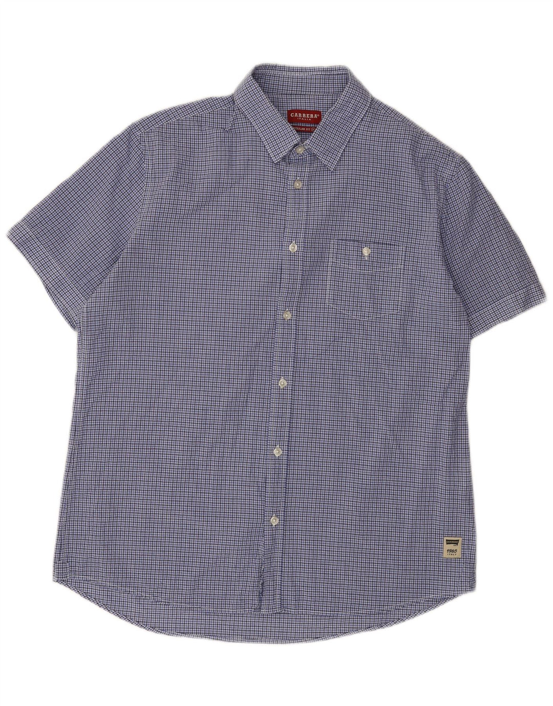 Carrera Herren-Hemd, kurzärmelig, normale Passform, XL, blau, Gingham-Baumwolle