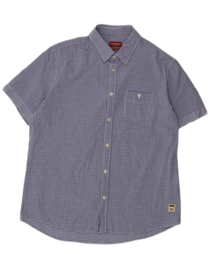 Carrera Herren-Hemd, kurzärmelig, normale Passform, XL, blau, Gingham-Baumwolle