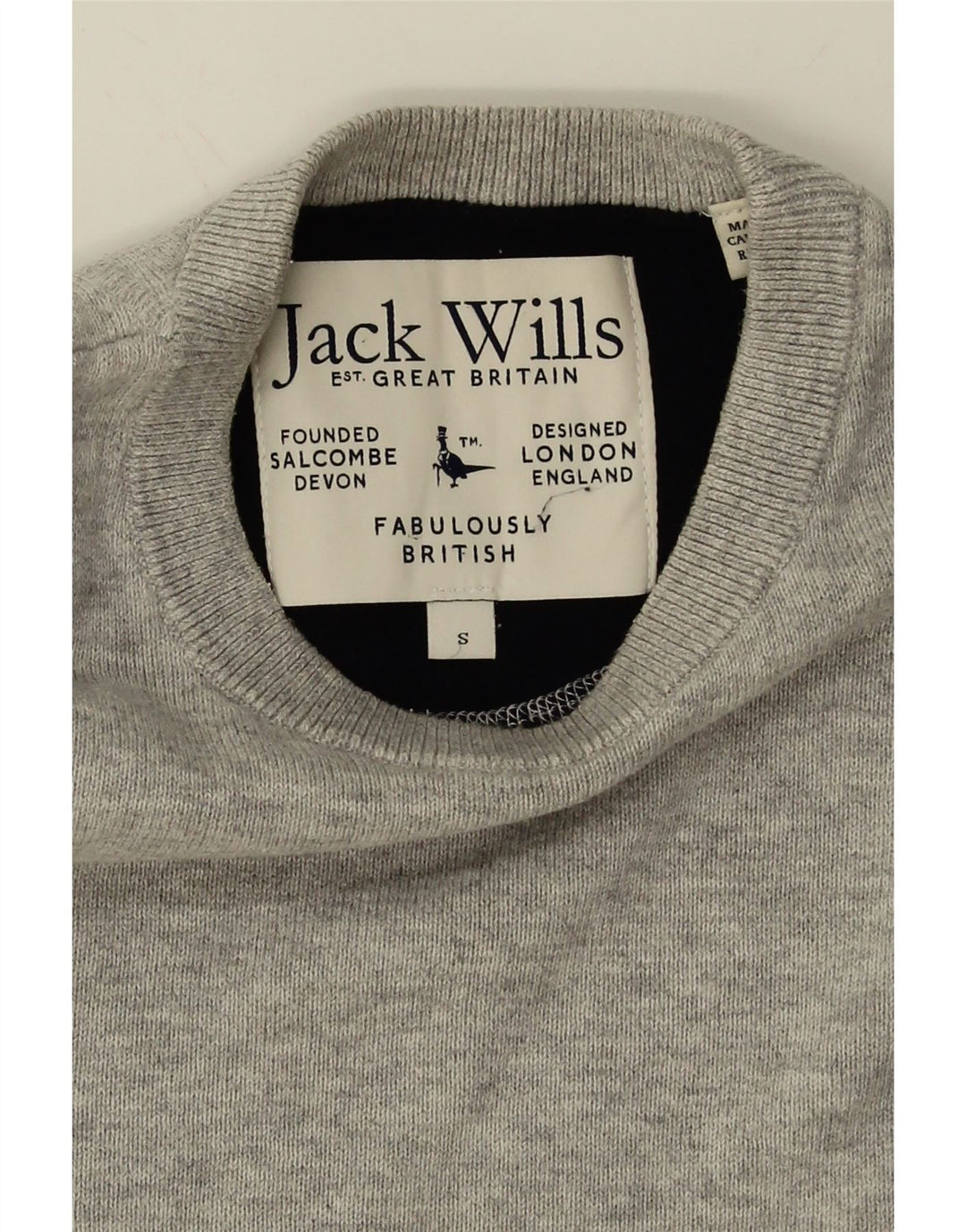 JACK WILLS Mens Crew Neck Jumper Sweater Small Grey Cotton Vintage Jack Wills and Second-Hand Jack Wills from Messina Hembry 