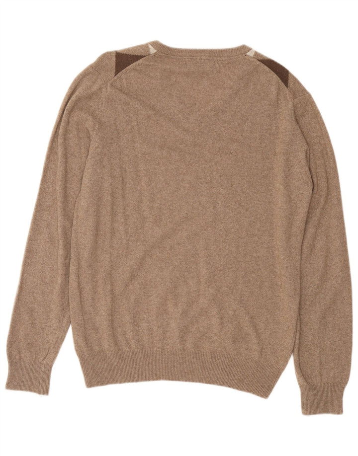 CONSENSO Herren-Pullover mit V-Ausschnitt, mittelbraune Argyle-/Diamantwolle