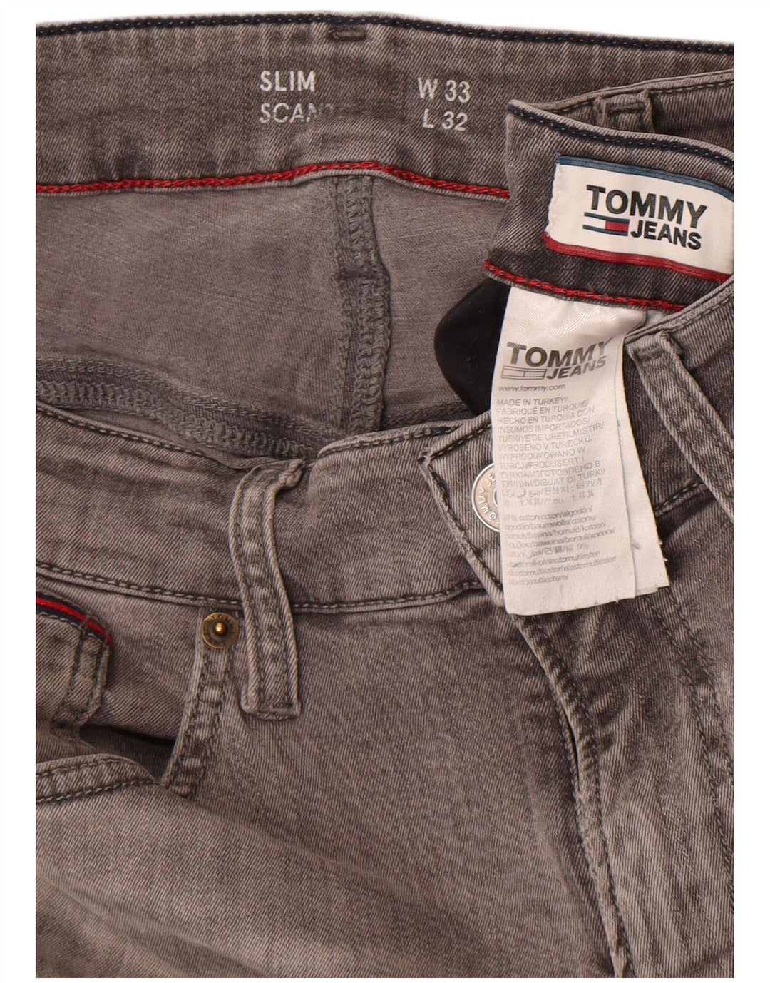 Tommy Hilfiger Herren Slim Jeans W33 L32 Graue Baumwolle