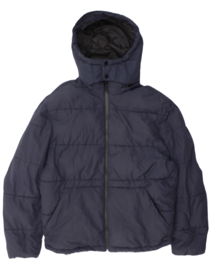 Zara Herren-Jacke mit Kapuze, gepolstert, Größe 40, Marineblau, Polyester