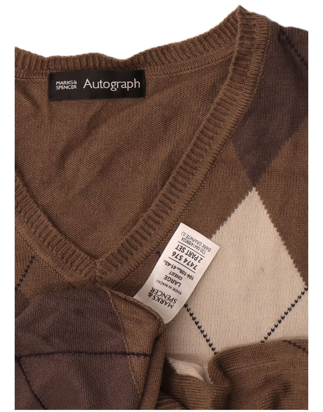 Marks & Spencer Herren-Tanktop „Autograph“, groß, grau, Argyle/Diamant