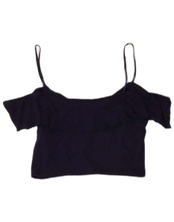Benetton Damen Crop Off Shoulder Top UK 14 Large Marineblau Lyocell