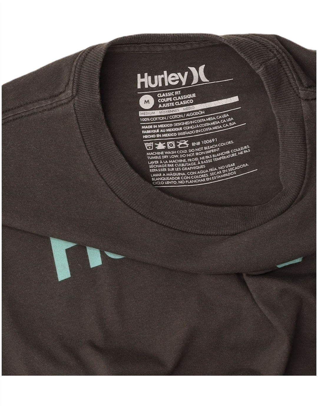 HURLEY Damen-T-Shirt mit klassischer Passform, Grafik, UK 18, mittelgraue Baumwolle