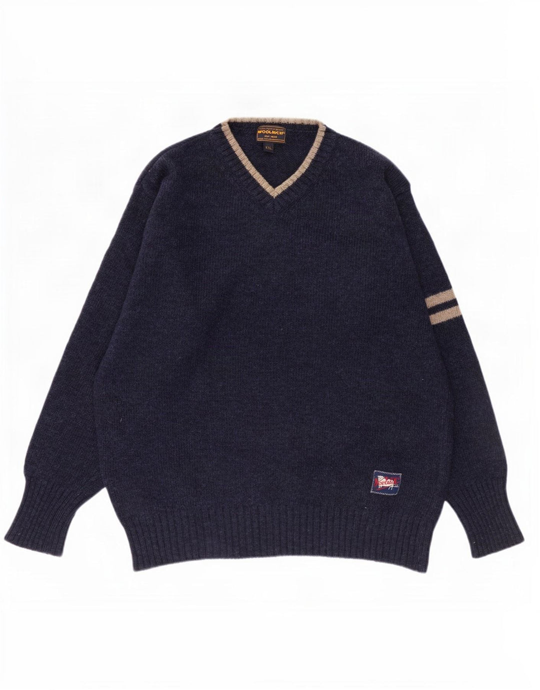 Woolrich Herren-Pullover mit V-Ausschnitt, 2XL, marineblau, gestreift, Wolle