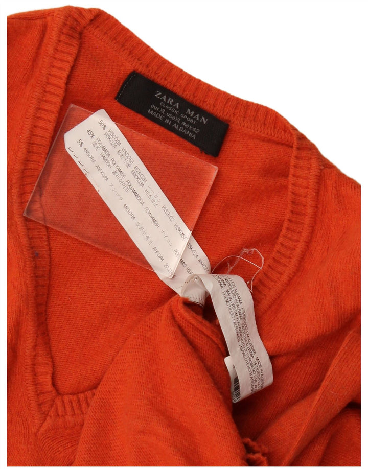 Zara Herren V-Ausschnitt Pullover Pullover XL Orange Viskose