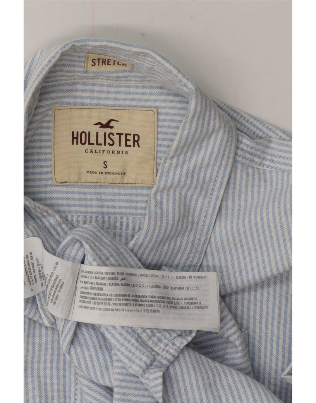 Hollister Herren-Hemd, klein, blaue Nadelstreifen-Baumwolle