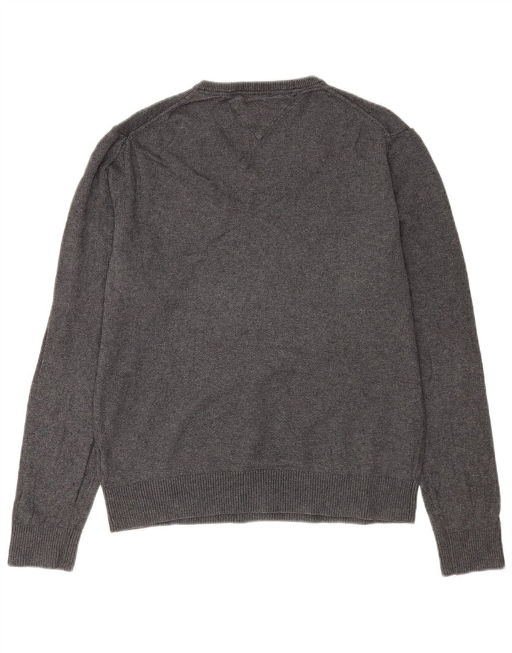 Tommy Hilfiger Herren-Pullover mit V-Ausschnitt, groß, graue Baumwolle