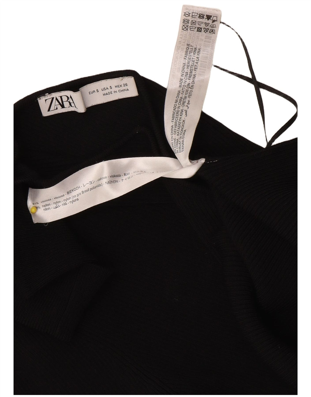 Zara Damen Crop One Shoulder Top UK 8 Small Schwarze Viskose