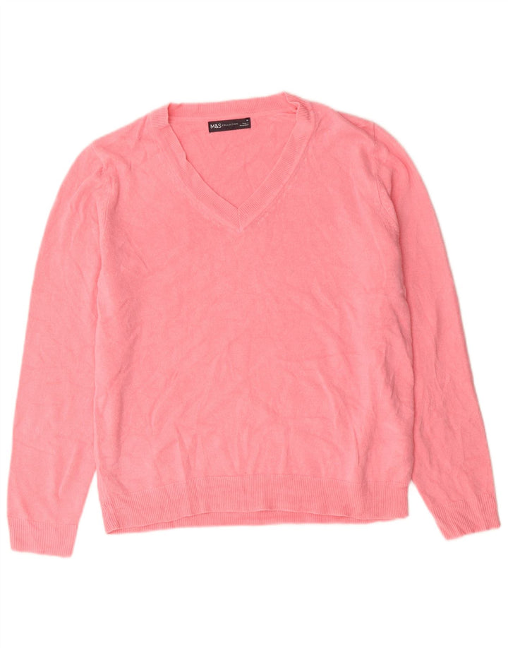Marks & Spencer Damen-Pullover mit V-Ausschnitt, UK 14, Mittelrosa, Acryl