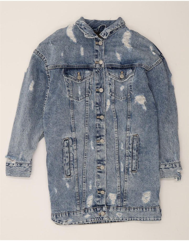 Zara Damen Übergroßer Distressed Sherpa Denim Mantel UK 10 Small Blau