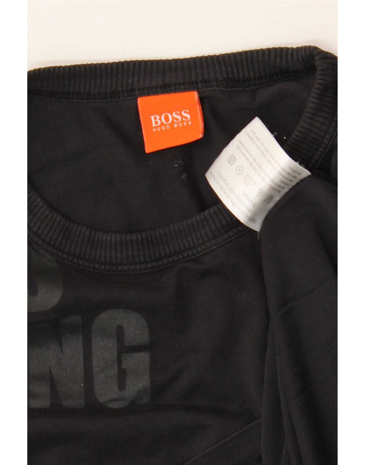 Hugo Boss Herren-Grafik-Oberteil, langärmelig, mittelschwarz, Baumwolle