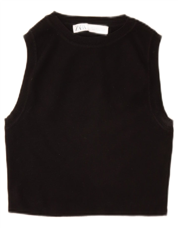 Zara Damen Crop Vest Tank Top UK 8 Small Schwarze Viskose