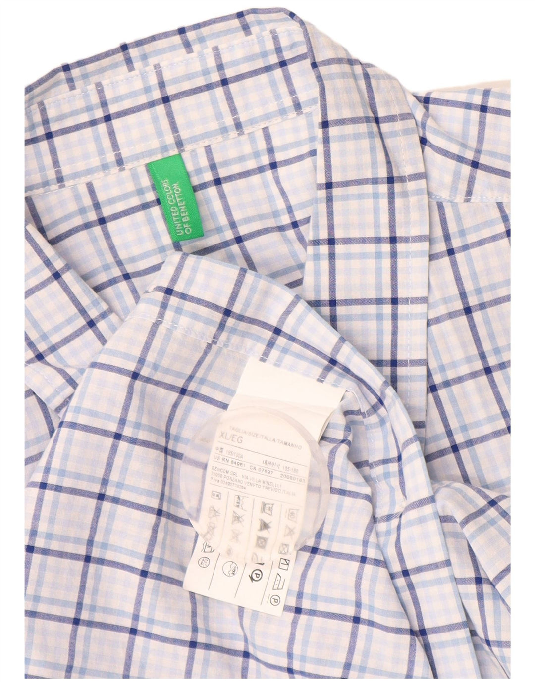 Benetton Herrenhemd XL, blau kariert, Baumwolle