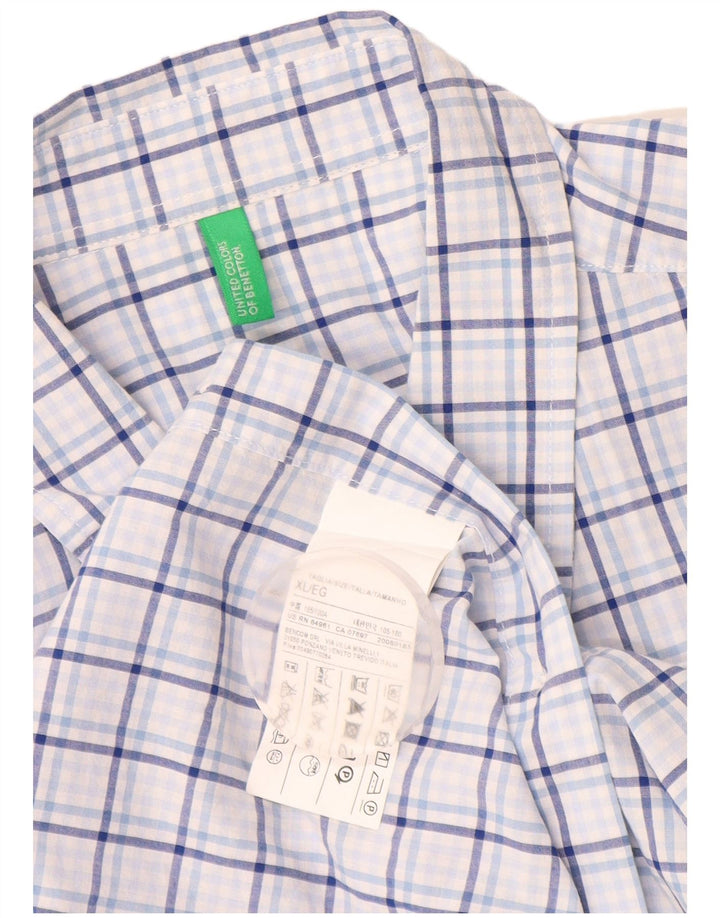 Benetton Herrenhemd XL, blau kariert, Baumwolle