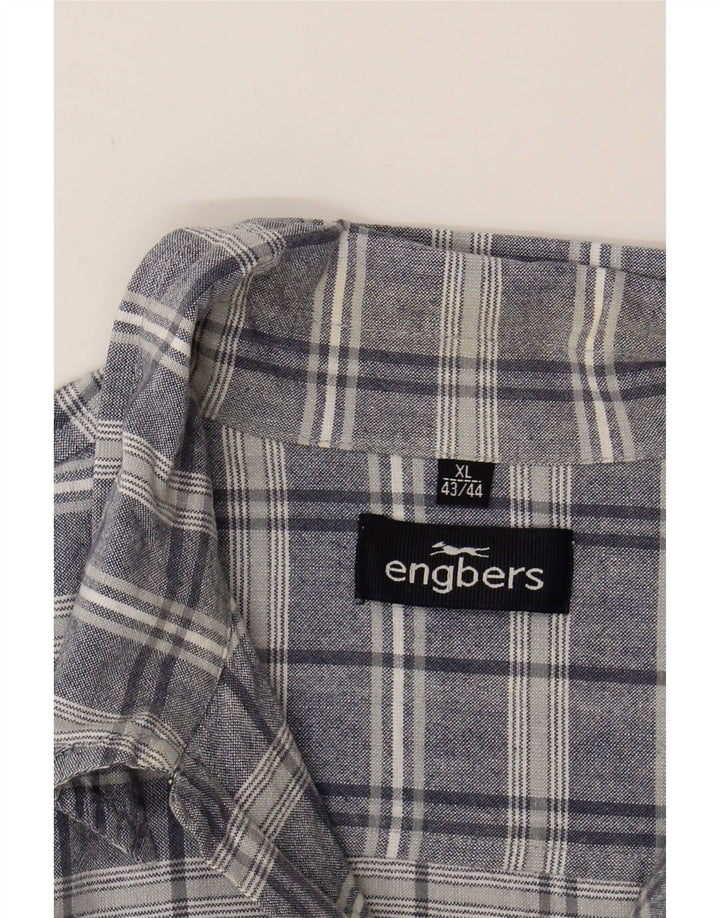 ENGBERS Mens Short Sleeve Pullover Shirt Size 43/44 XL Grey Check Cotton Vintage Engbers and Second-Hand Engbers from Messina Hembry 