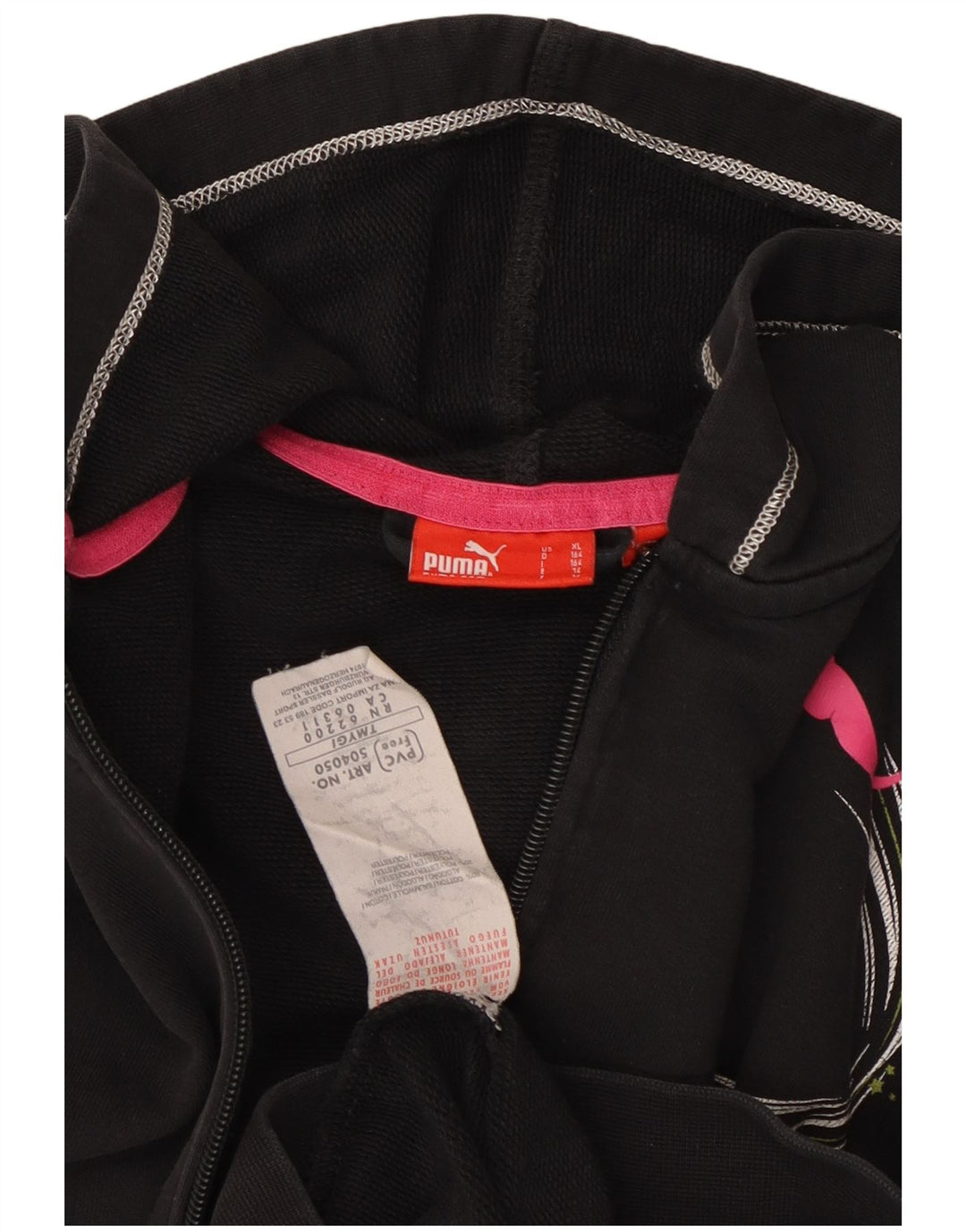 PUMA Mädchen Graphic Zip Hoodie Pullover 13–14 Jahre, schwarze Baumwolle