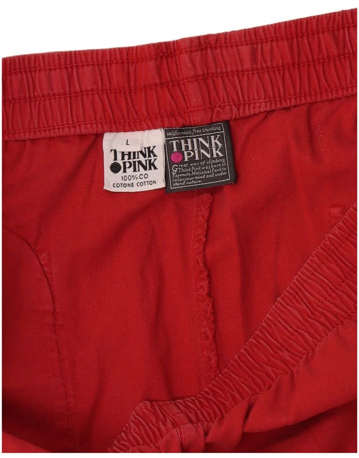 Think Pink Herren-Hose, gerade, Größe L, W34, L33, rot kariert, Baumwolle