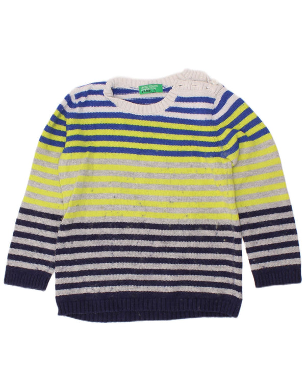 Benetton Jungen-Pullover mit U-Boot-Ausschnitt, 3–4 Jahre, mehrfarbig gestreift