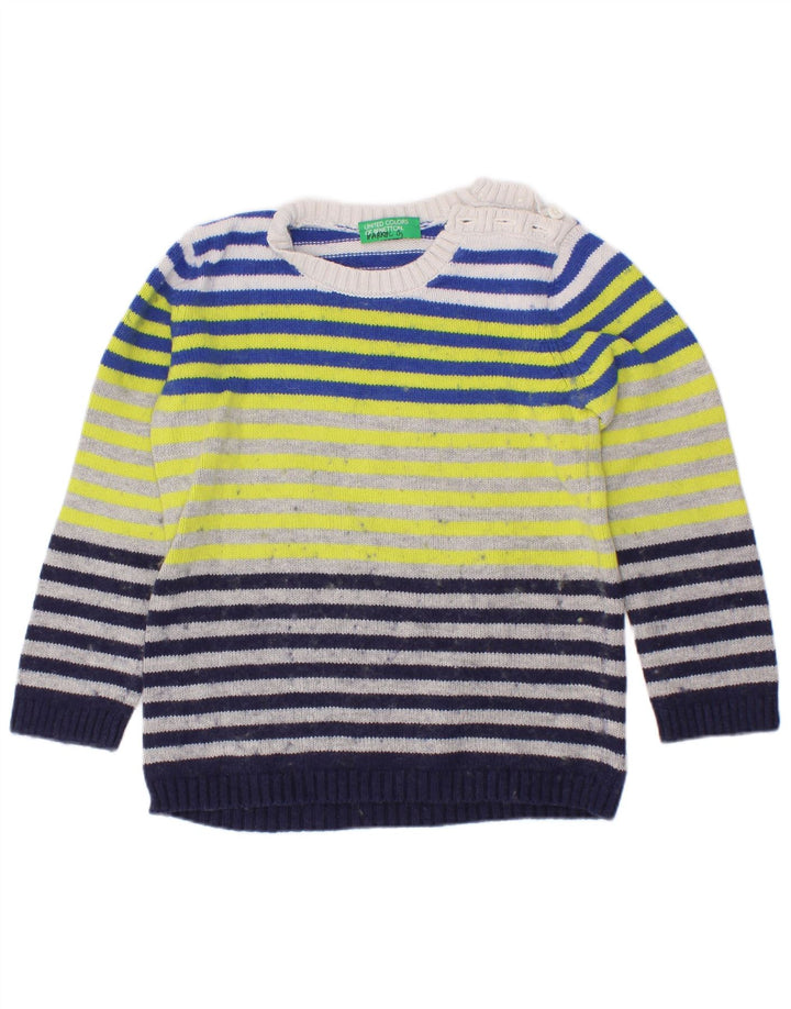 Benetton Jungen-Pullover mit U-Boot-Ausschnitt, 3–4 Jahre, mehrfarbig gestreift