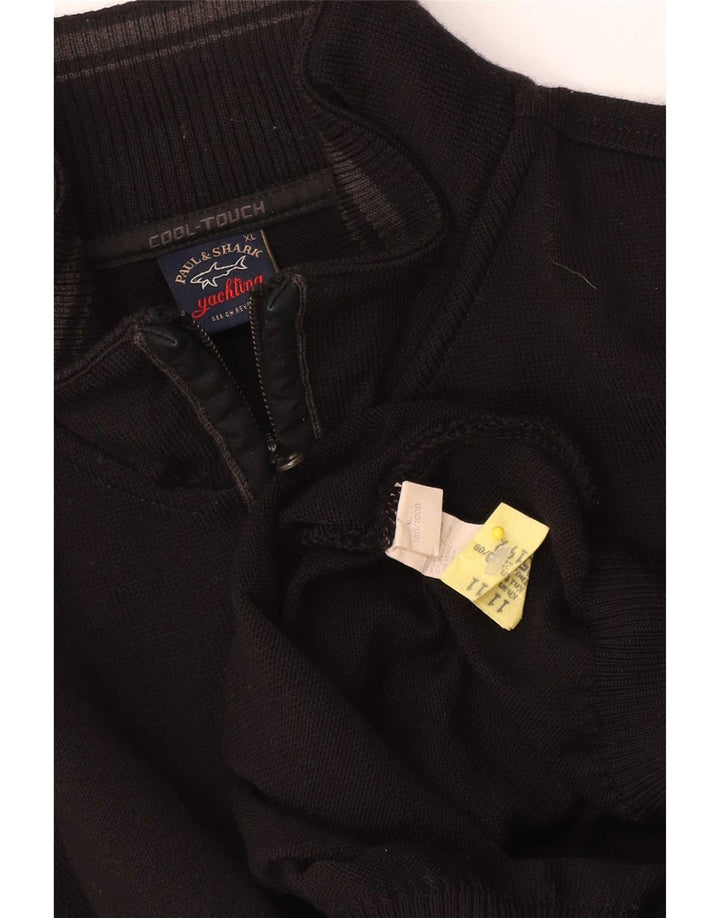 Paul & Shark Herren-Pullover mit Reißverschluss am Hals, XL, schwarze Schurwolle