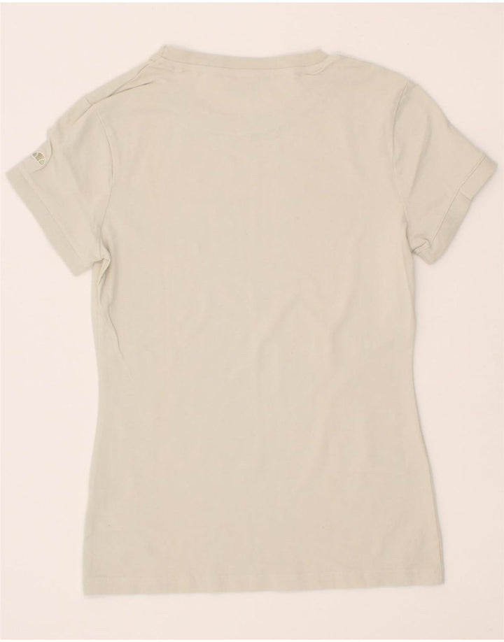 ELLESSE Womens Graphic T-Shirt Top UK 12 Medium Off White Cotton Vintage Ellesse and Second-Hand Ellesse from Messina Hembry 