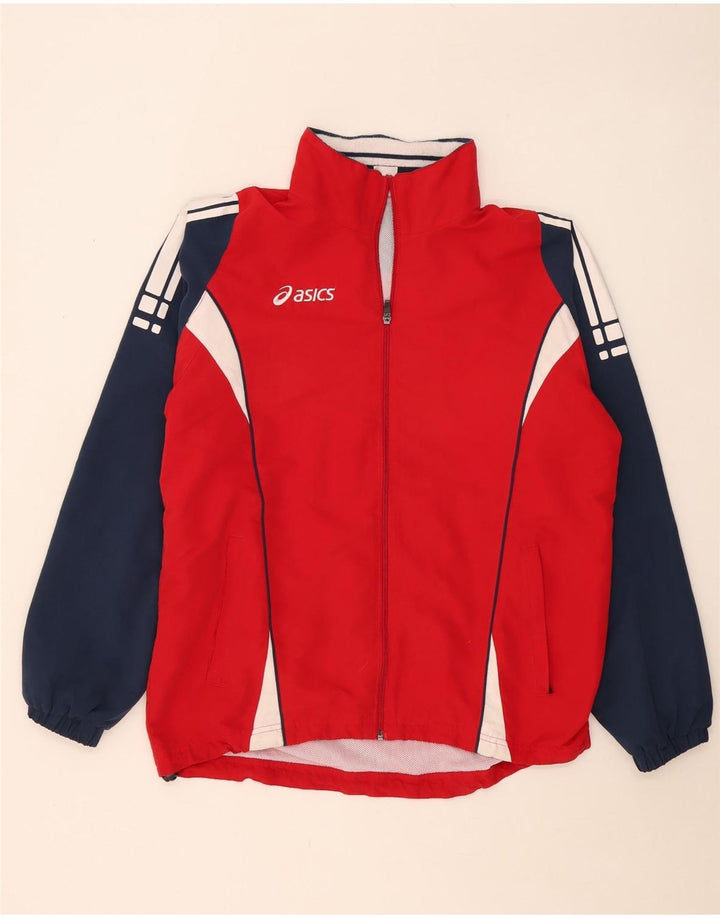 Asics Herren-Trainingsanzug-Top-Jacke, großes rotes Farbblock-Polyester