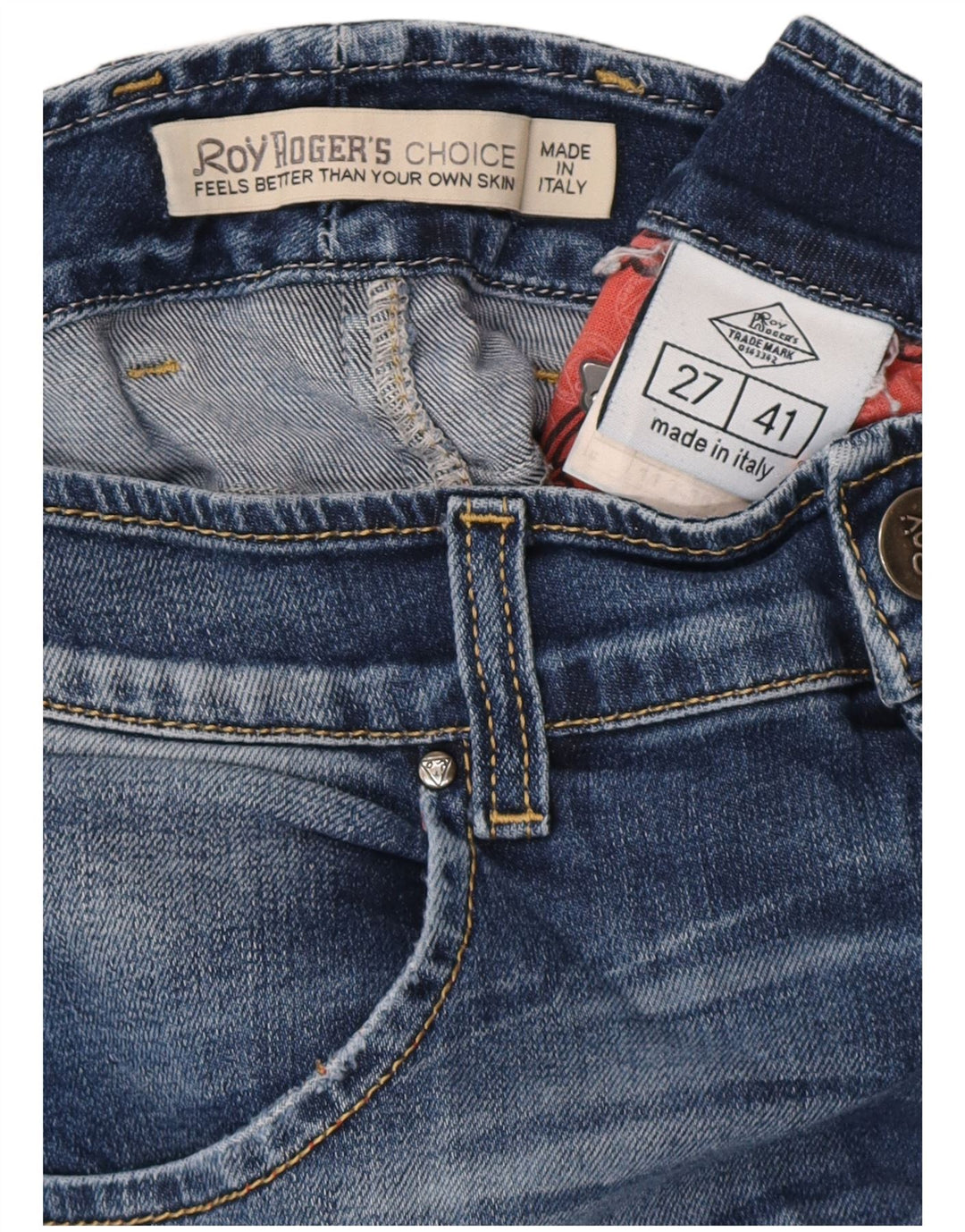 ROY ROGERS Damen Skinny Jeans IT 41 Small W27 L30 Blaue Baumwolle